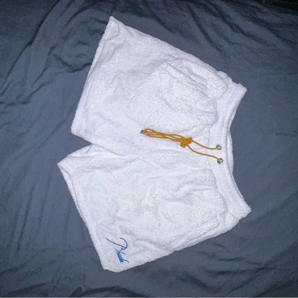 Rhude White Terry Shorts with Gold Drawstring